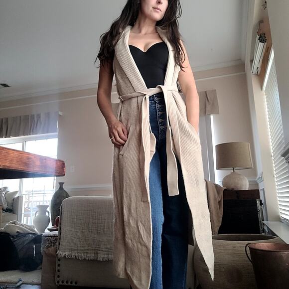 Merino Wool Blend Long Sweater Vest Cardigan Sz S - Picture 1 of 4